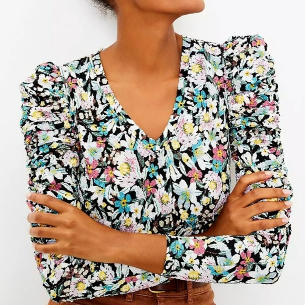 LOFT floral shirred puff sleeve top